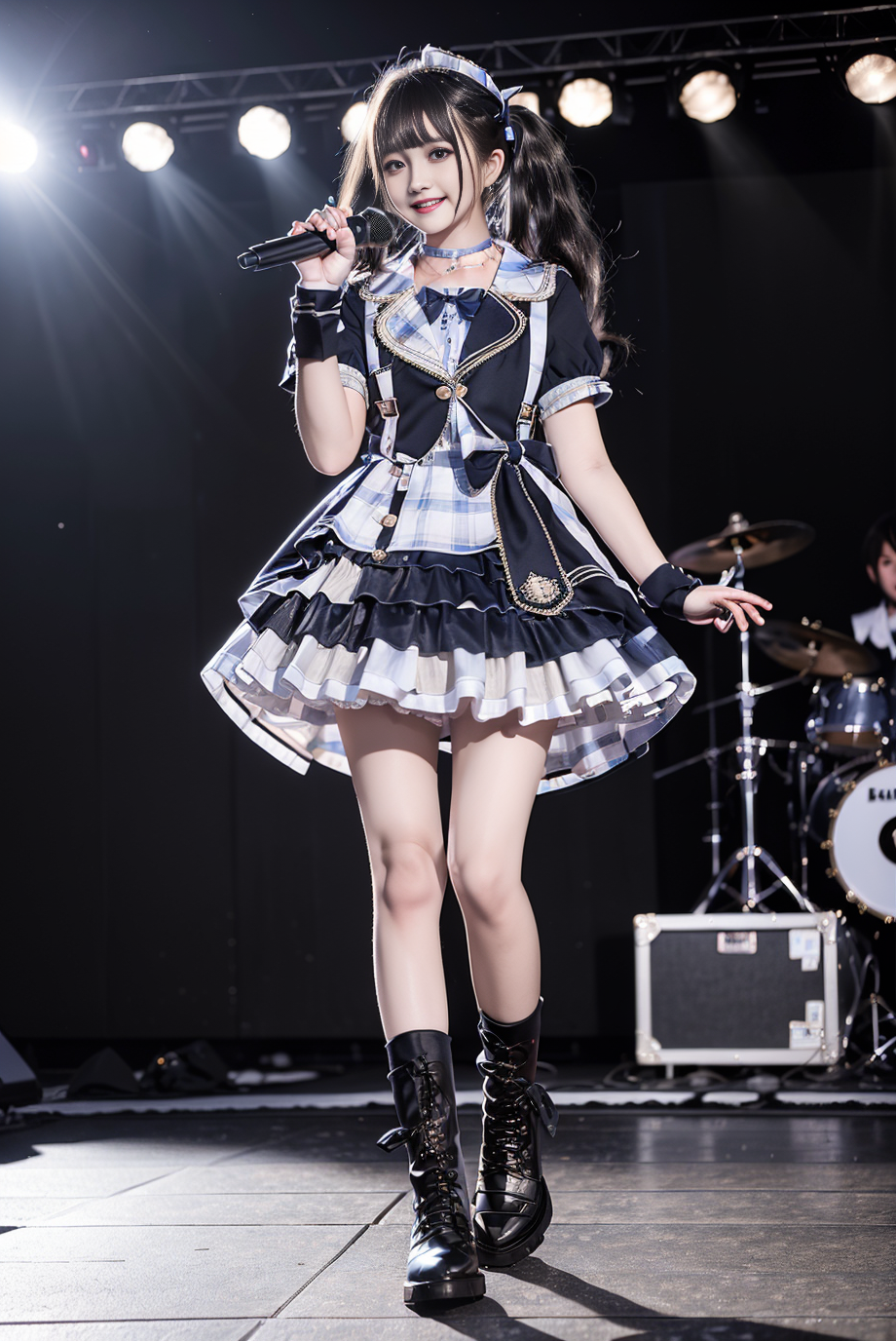 00070-4206965960-realistic, photorealistic, masterpiece, best quality, idol_costume, knee boots, 1girl, solo, smile, idol, full body, looking at.png
